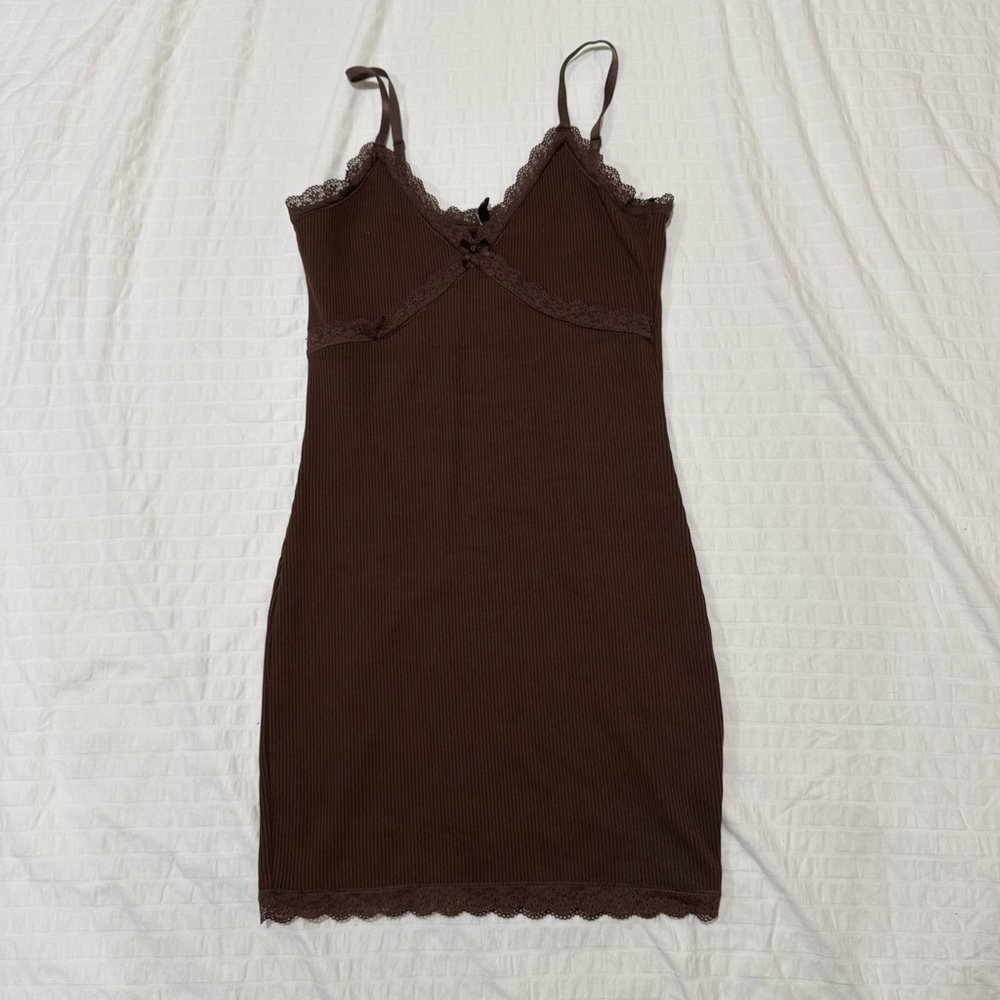 H & M Brown Lace Trim Cami Dress
